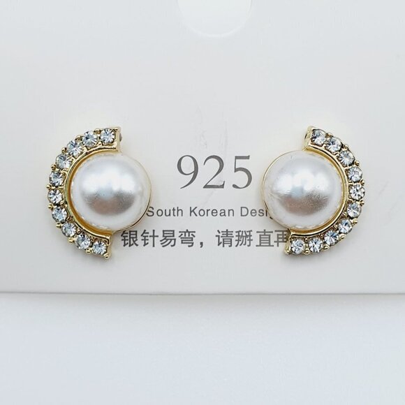 🍁  Geometric Semicircle Shape Pearl Stud Earrings For Women, FB16FA1059 - Picture 5 of 5